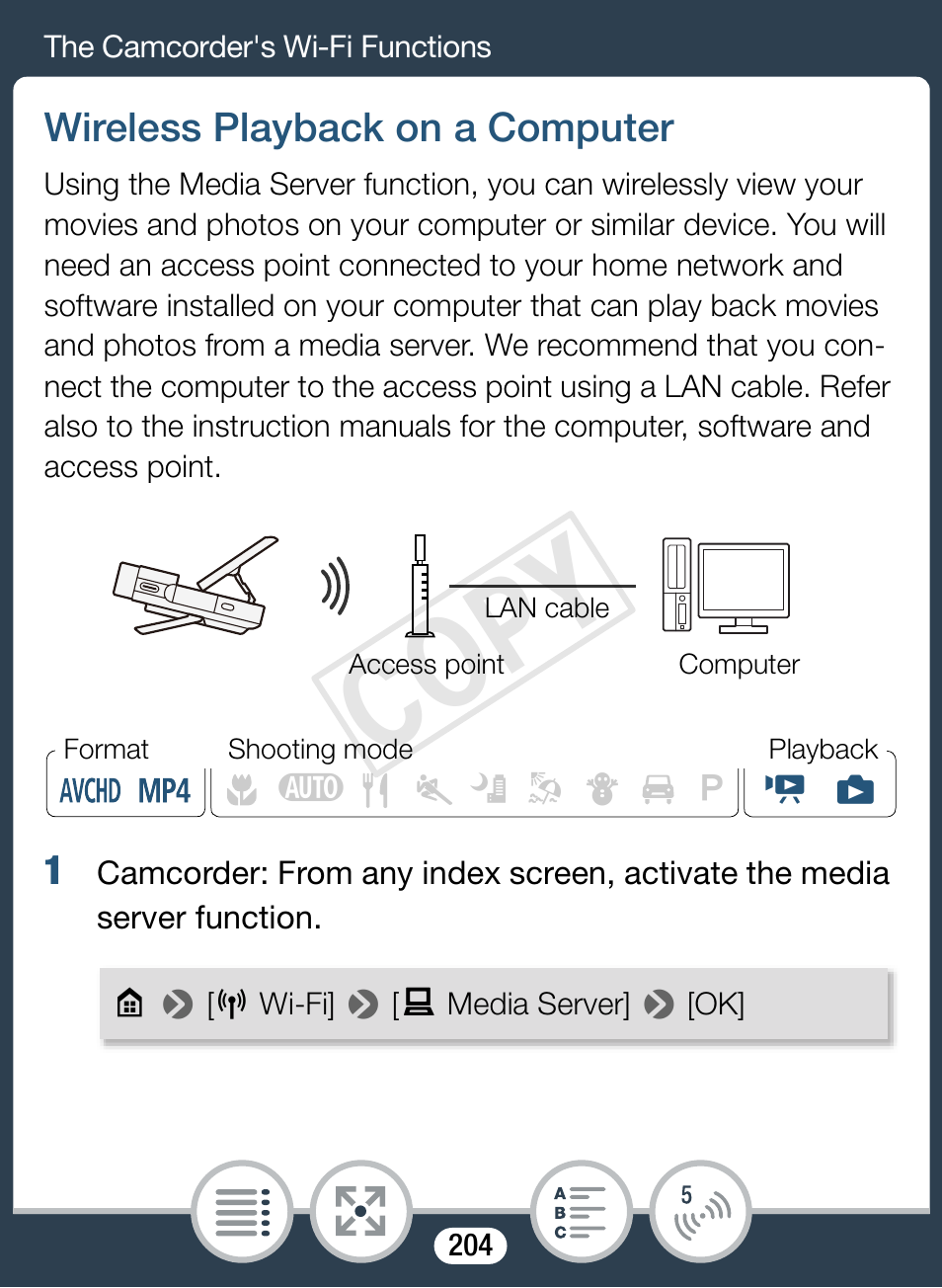 Wireless playback on a computer, Cop y | Canon VIXIA mini X User Manual | Page 204 / 310