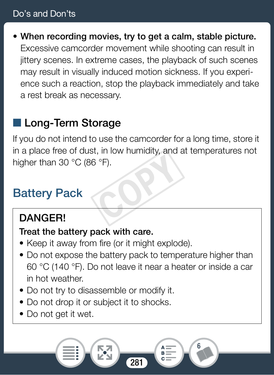 Battery pack, Cop y | Canon VIXIA mini X User Manual | Page 281 / 310