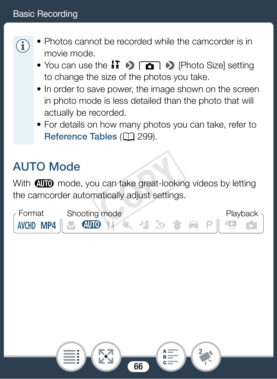 Auto mode, Cop y | Canon VIXIA mini X User Manual | Page 66 / 310