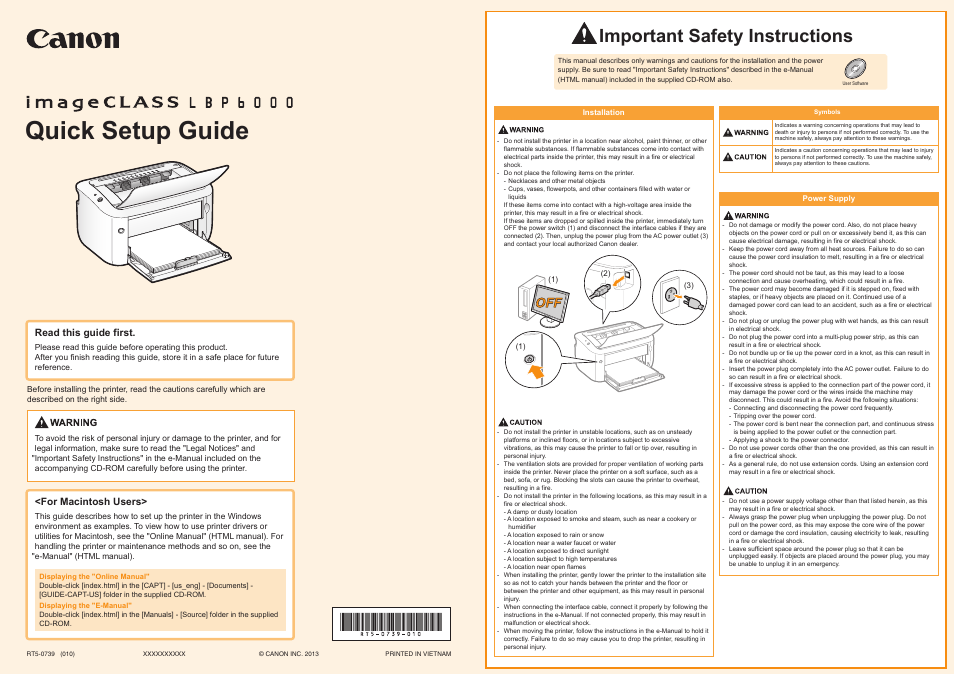 Canon imageCLASS LBP6000 User Manual | 2 pages