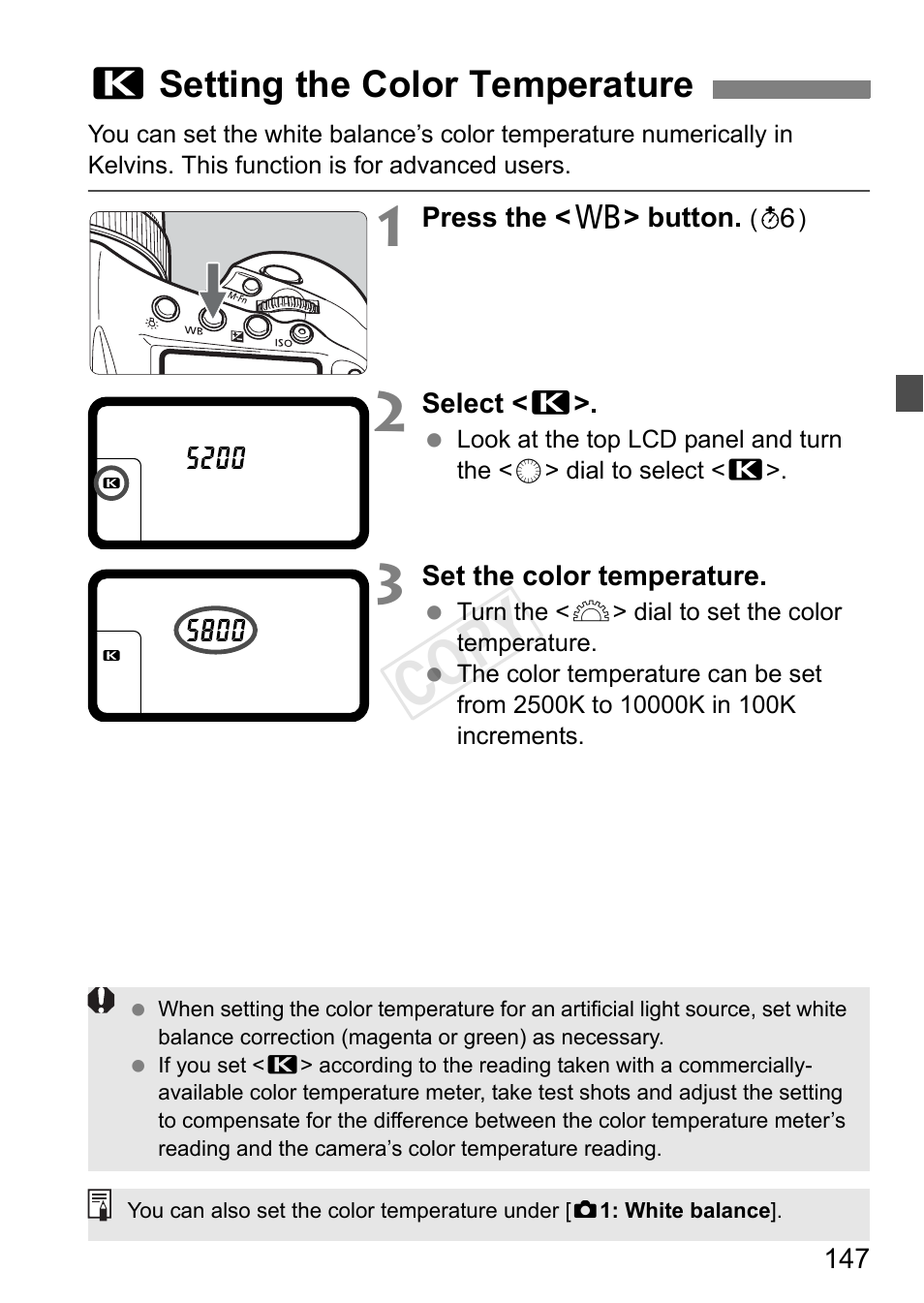 P setting the color temperature, Cop y | Canon EOS-1D C User Manual | Page 147 / 420
