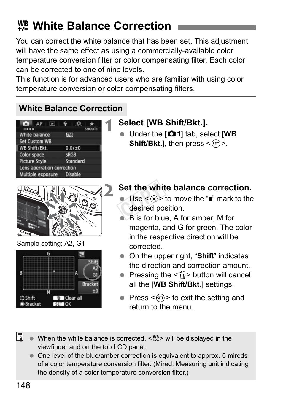 White balance correction, Cop y, Uwhite balance correction | Canon EOS-1D C User Manual | Page 148 / 420
