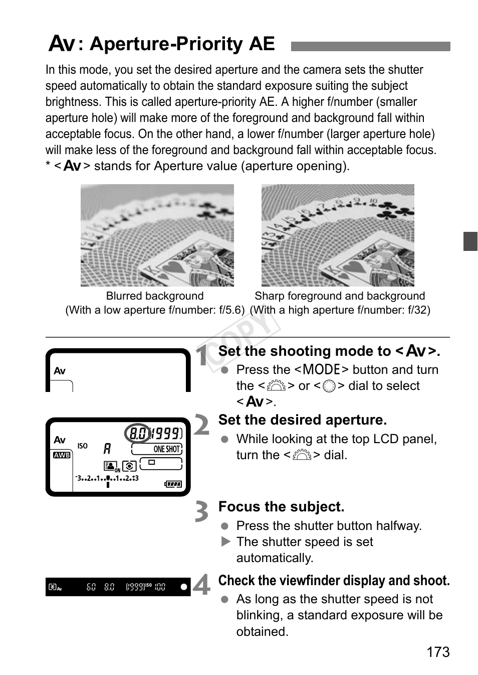 F: aperture-priority ae, Cop y, F : aperture-priority ae | Canon EOS-1D C User Manual | Page 173 / 420
