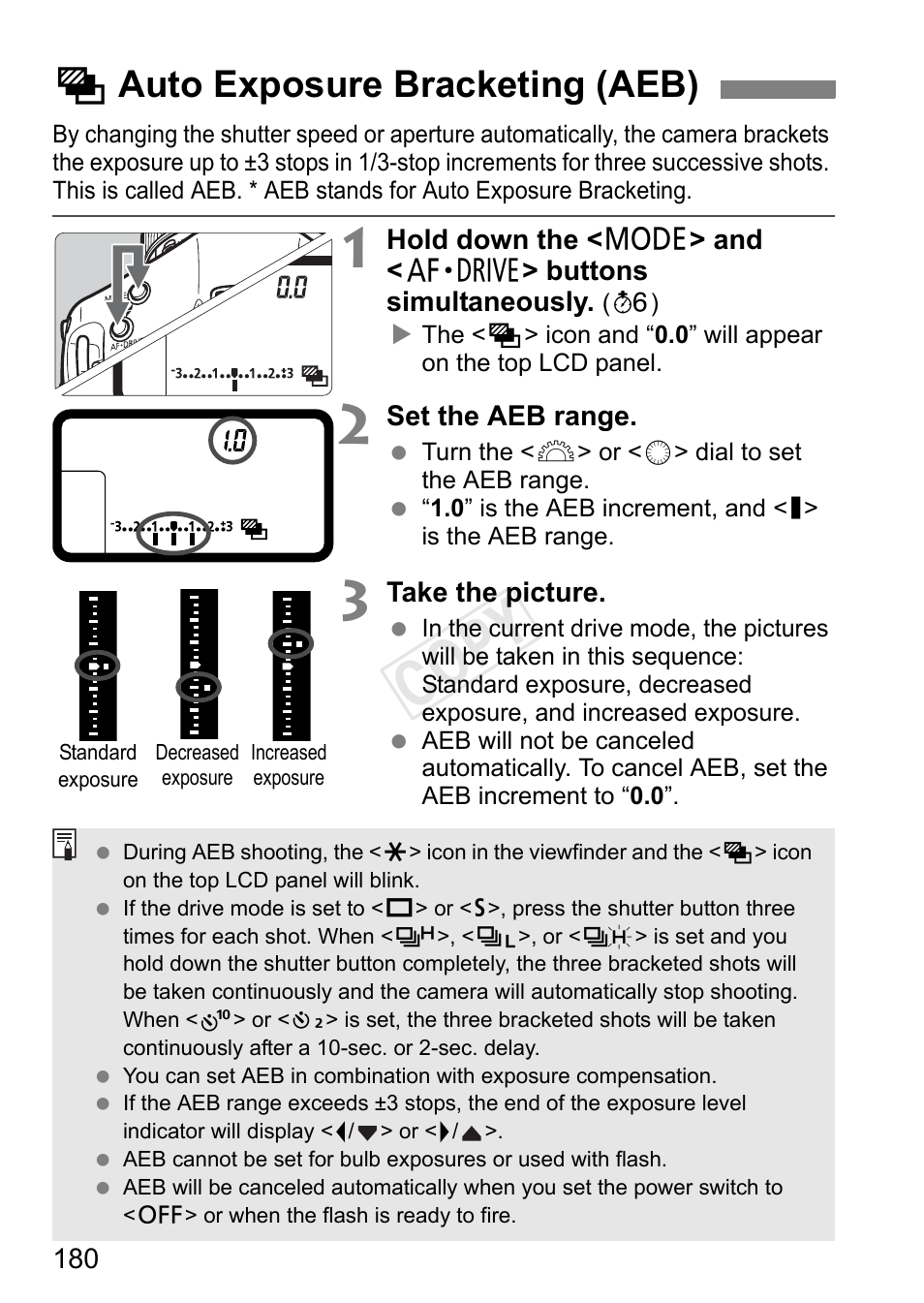 H auto exposure bracketing (aeb), P.180, Cop y | Canon EOS-1D C User Manual | Page 180 / 420