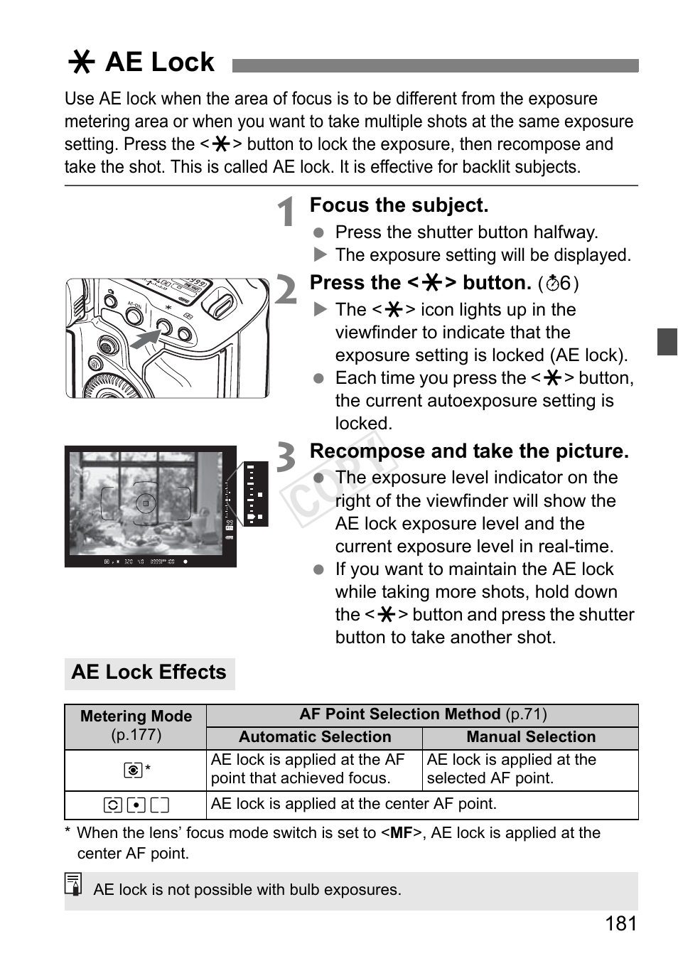 Ae lock, P.181, Cop y | Aae lock | Canon EOS-1D C User Manual | Page 181 / 420