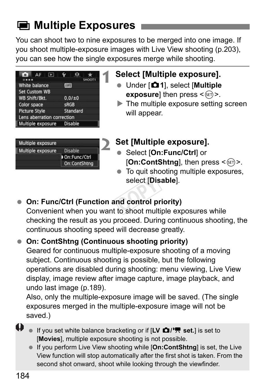 Multiple exposures, P.184, Cop y | Pmultiple exposures | Canon EOS-1D C User Manual | Page 184 / 420