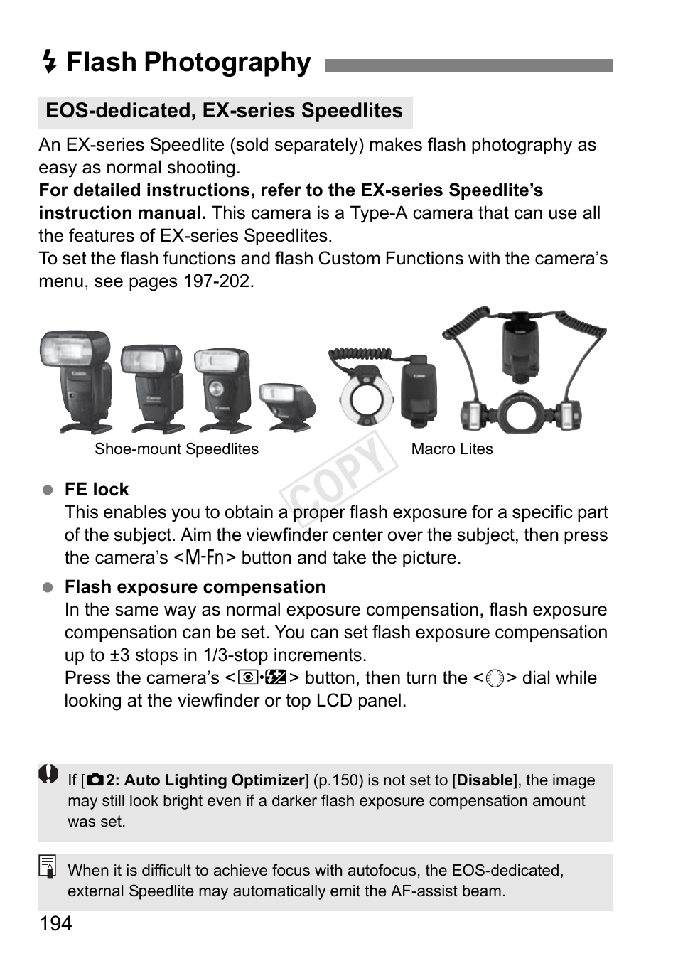 Flash photography, Cop y, Dflash photography | Canon EOS-1D C User Manual | Page 194 / 420