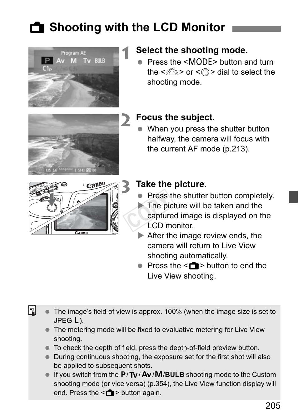 Shooting with the lcd monitor, Cop y, Ashooting with the lcd monitor | Canon EOS-1D C User Manual | Page 205 / 420