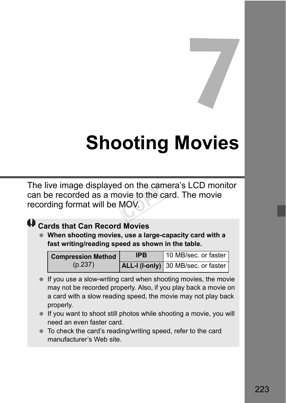 Shooting movies, P.223, Cop y | Canon EOS-1D C User Manual | Page 223 / 420