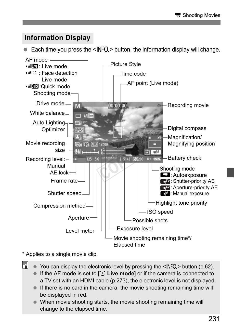 Cop y, Information display | Canon EOS-1D C User Manual | Page 231 / 420