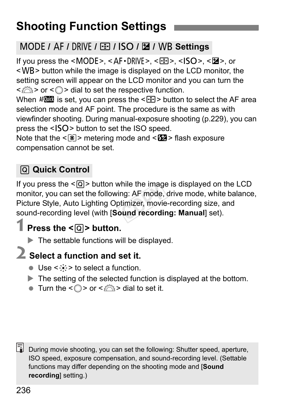 Shooting function settings, Cop y | Canon EOS-1D C User Manual | Page 236 / 420
