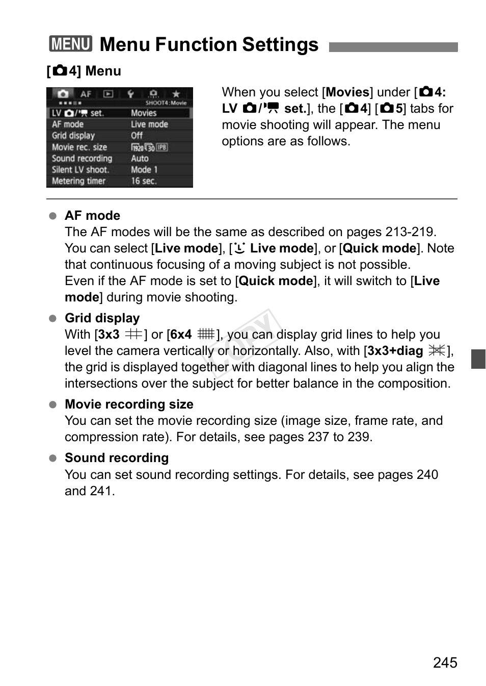 Menu function settings, Cop y, 3menu function settings | Canon EOS-1D C User Manual | Page 245 / 420