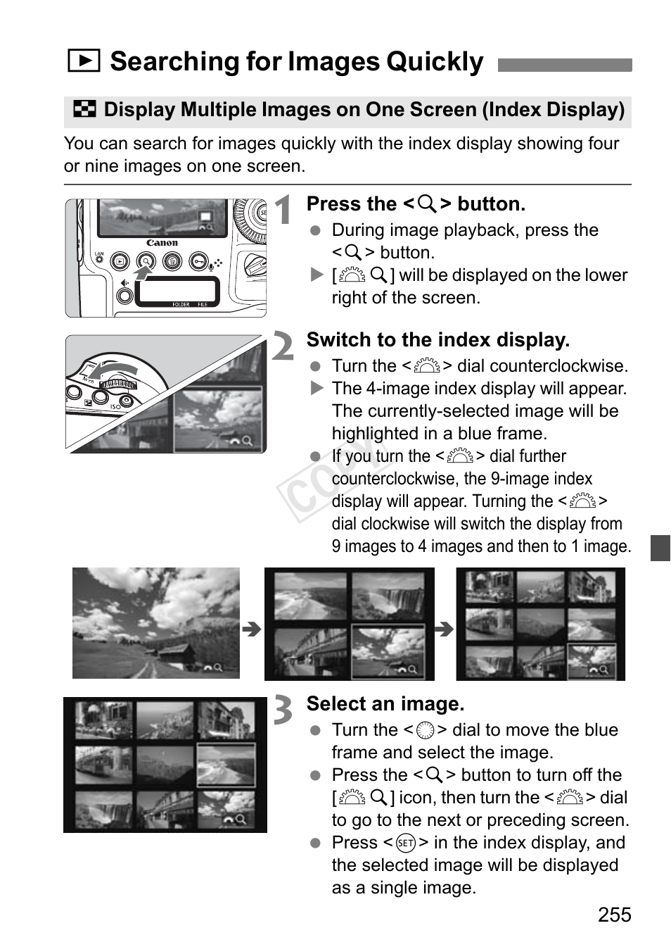 Hi searching for images quickly, P.255, Cop y | Xsearching for images quickly | Canon EOS-1D C User Manual | Page 255 / 420