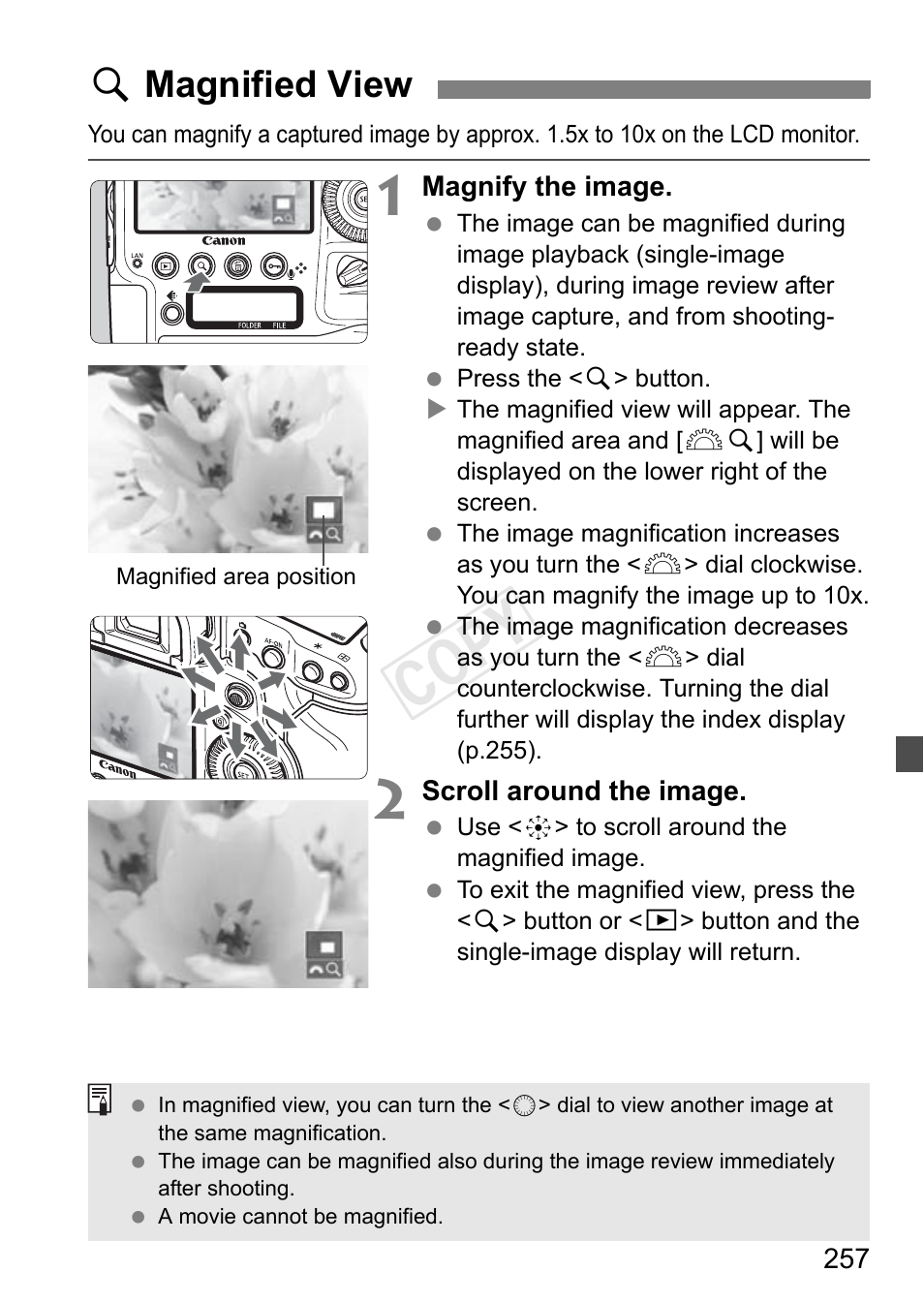 U magnified view, P.257, Cop y | Canon EOS-1D C User Manual | Page 257 / 420