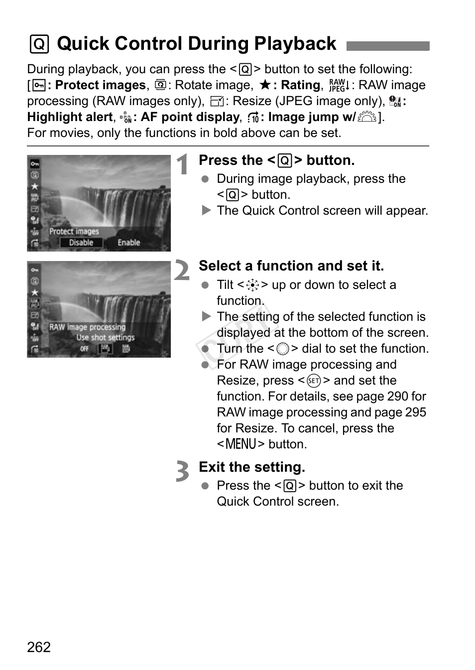 Quick control during playback, Cop y, Qquick control during playback | Canon EOS-1D C User Manual | Page 262 / 420