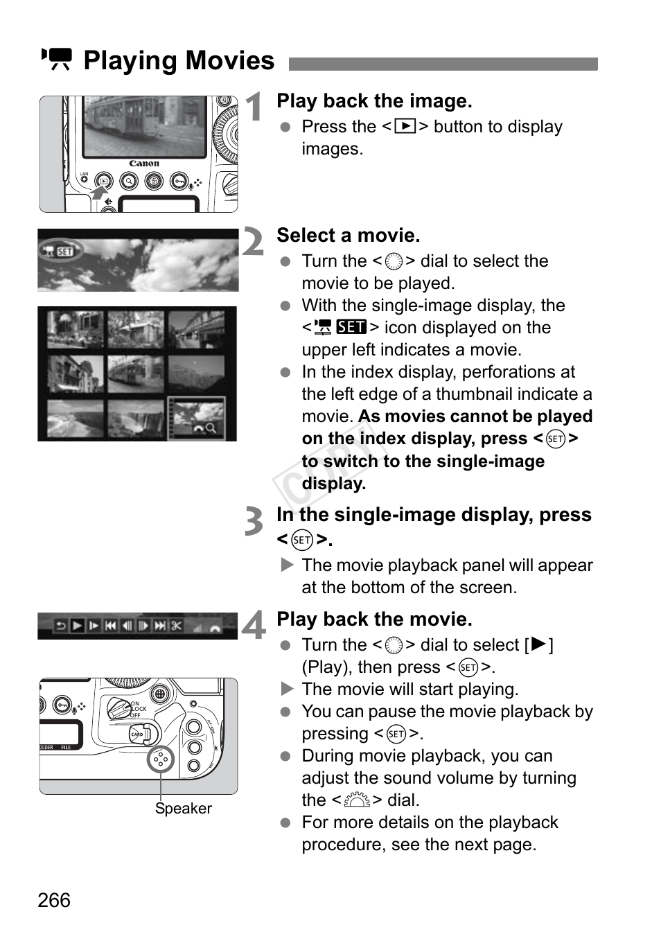 Playing movies, P.266, Cop y | Kplaying movies | Canon EOS-1D C User Manual | Page 266 / 420