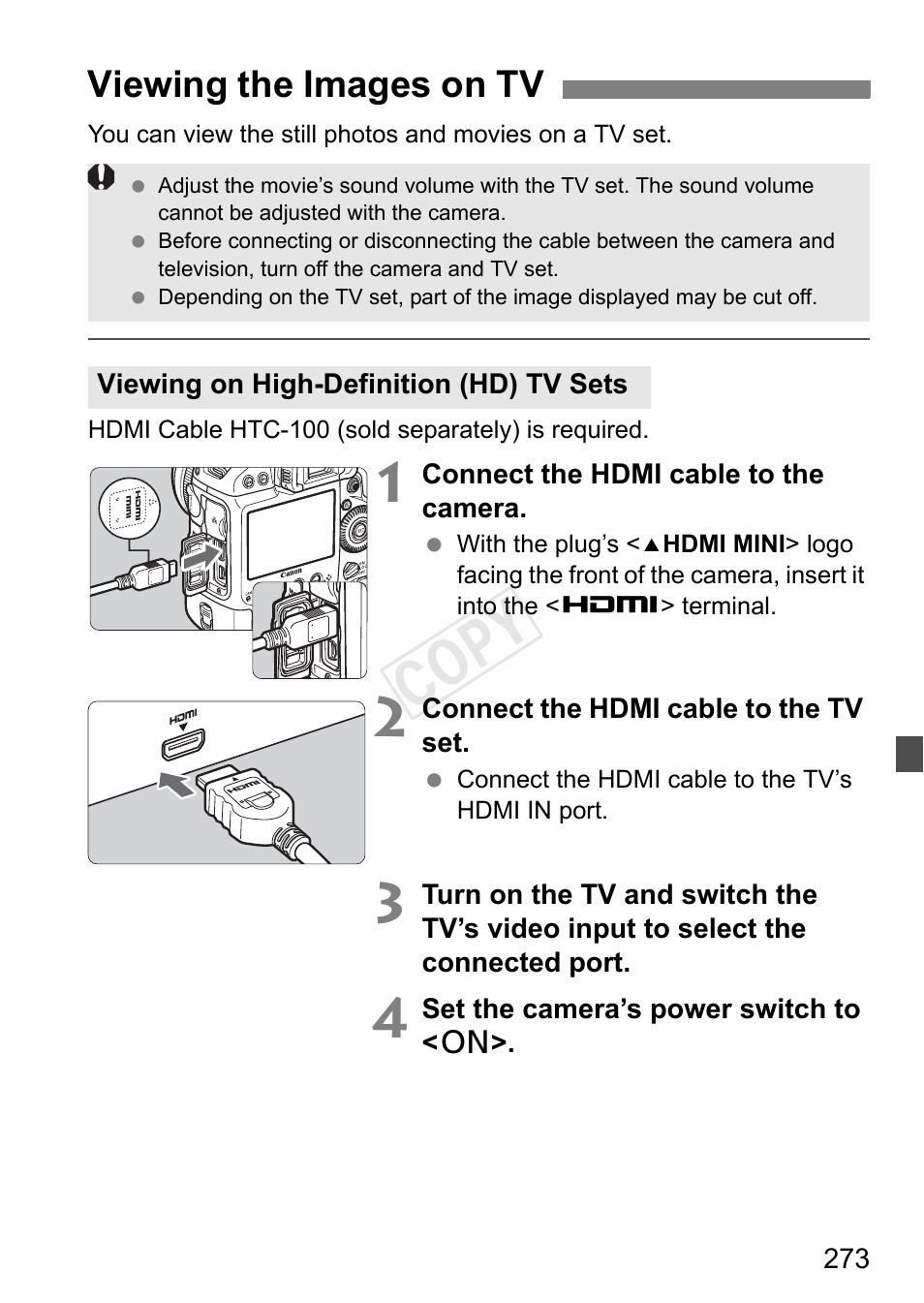 Viewing the images on tv, P.273, Cop y | Canon EOS-1D C User Manual | Page 273 / 420