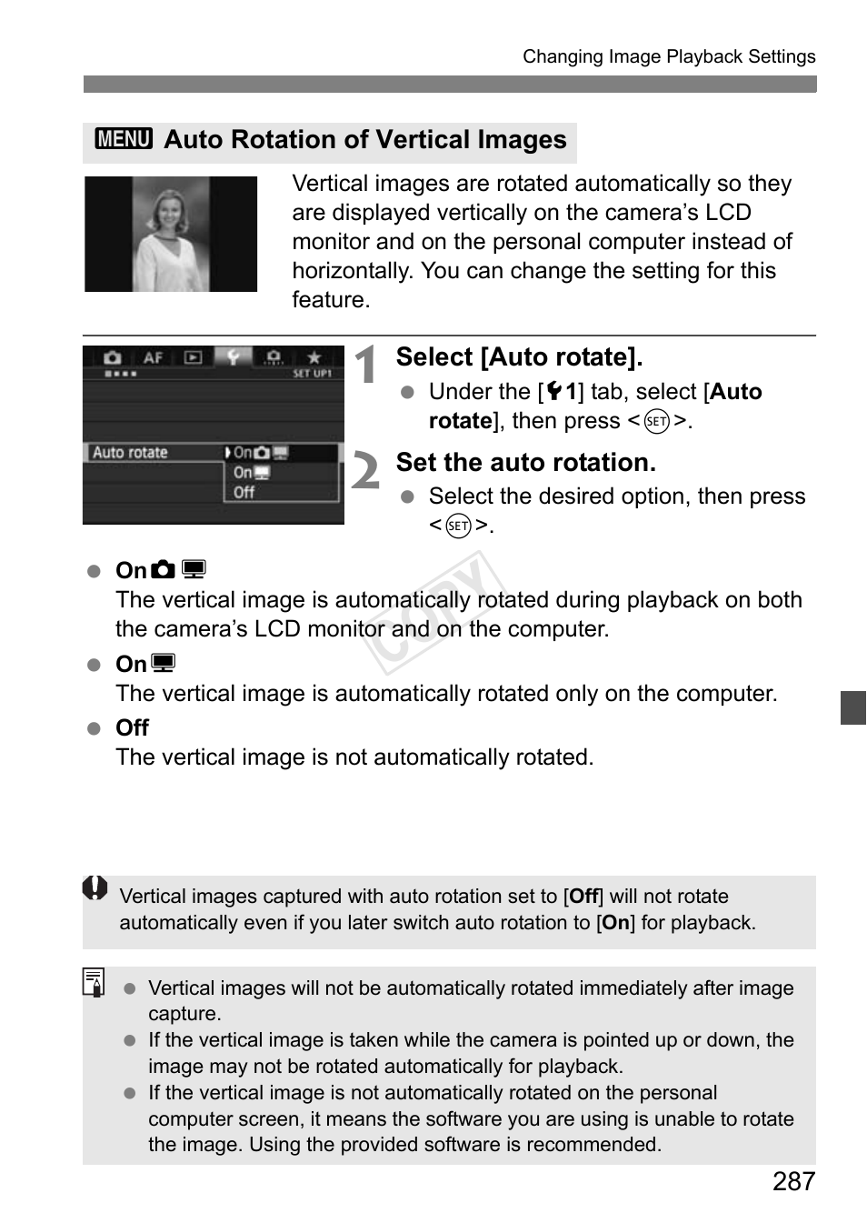 Auto rotation of vertical images, Cop y | Canon EOS-1D C User Manual | Page 287 / 420