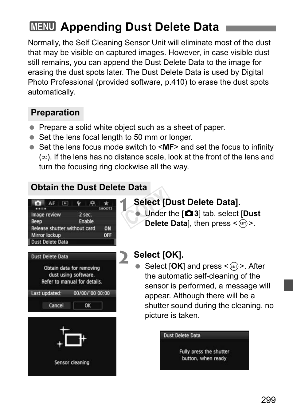Appending dust delete data, P.299, Cop y | 3appending dust delete data | Canon EOS-1D C User Manual | Page 299 / 420