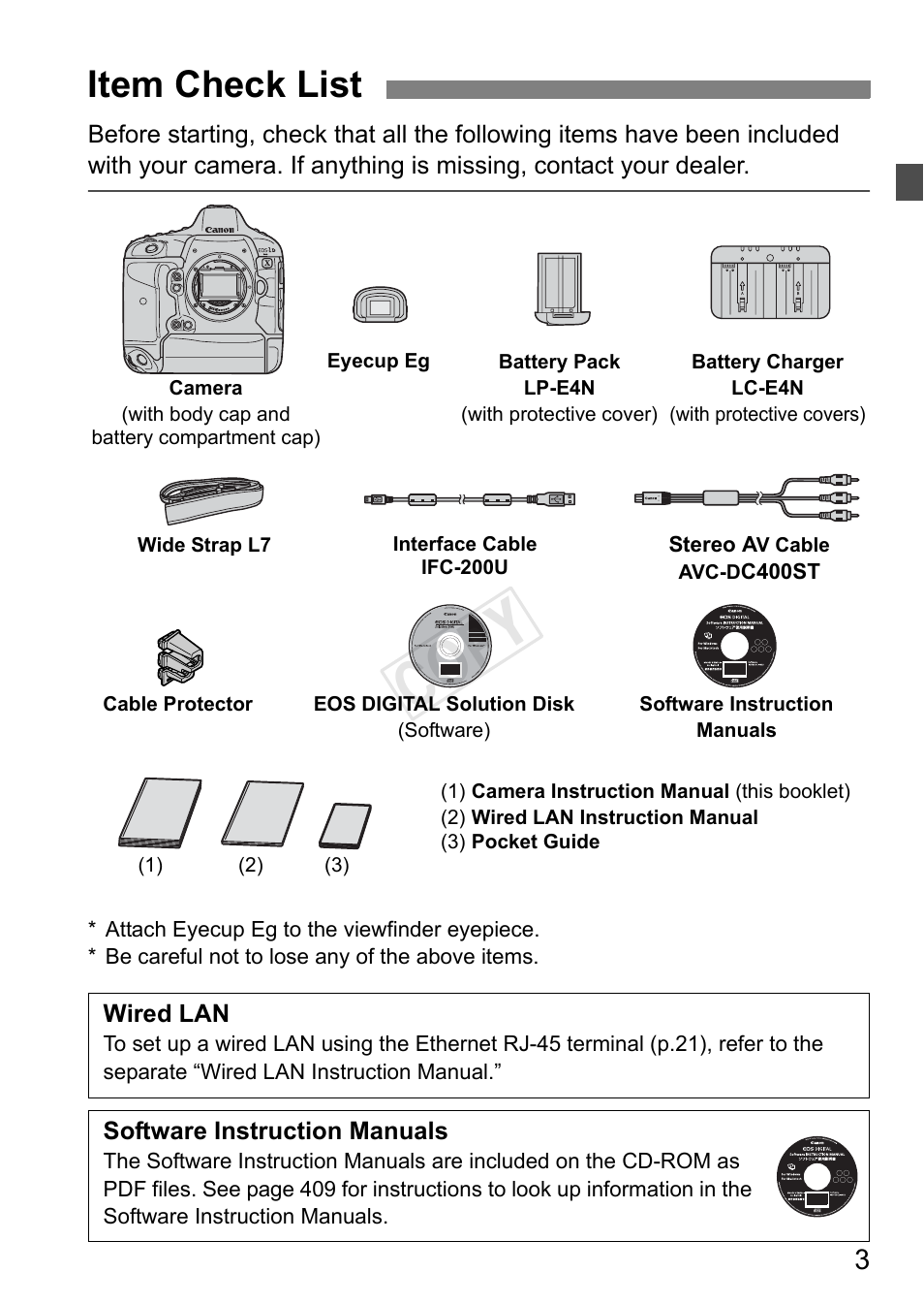 Cop y, Item check list | Canon EOS-1D C User Manual | Page 3 / 420