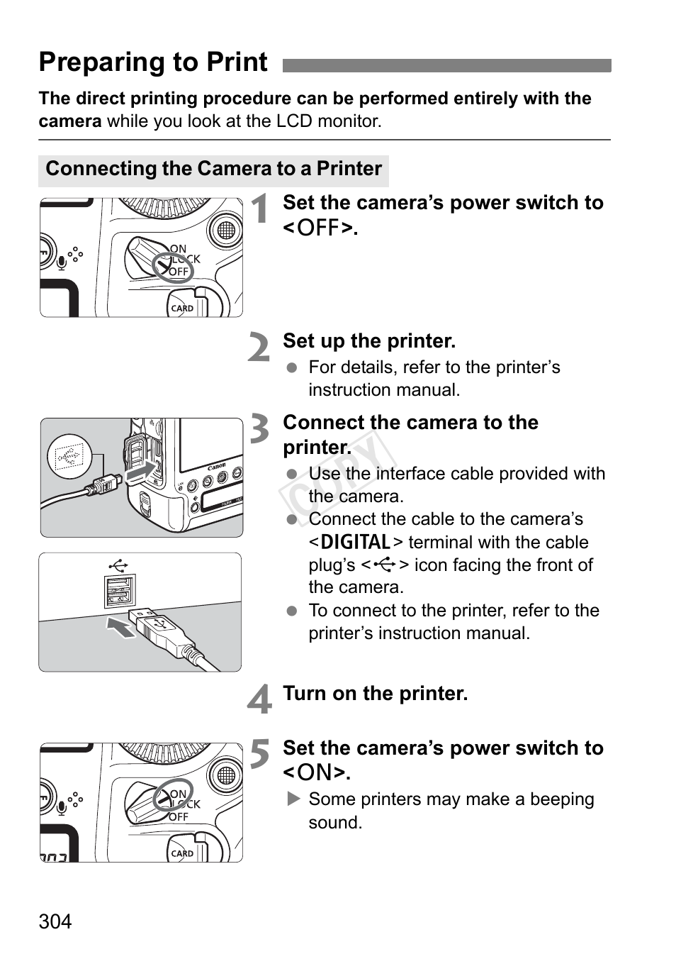 Preparing to print, P.304, Cop y | Canon EOS-1D C User Manual | Page 304 / 420