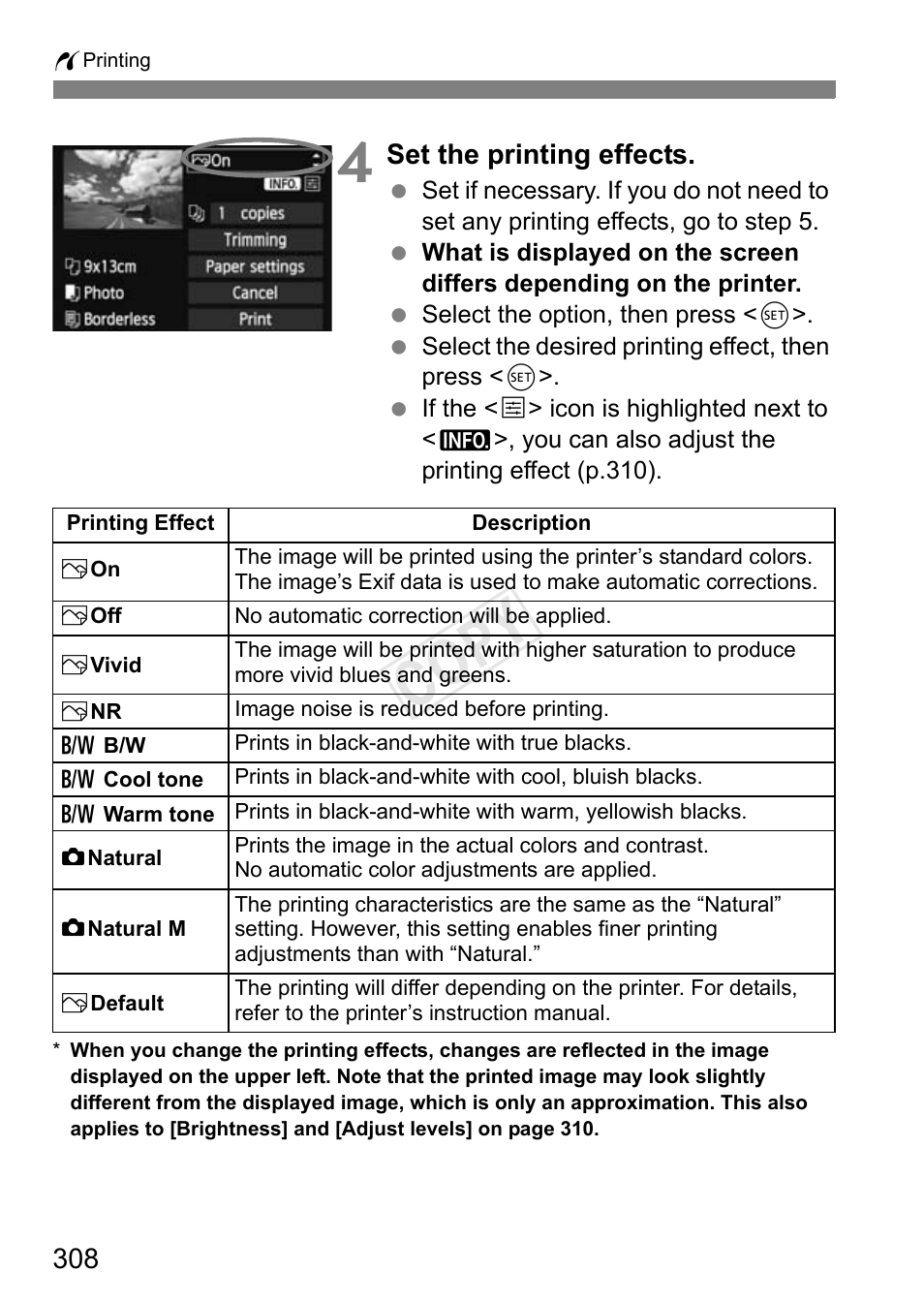 Cop y, Set the printing effects | Canon EOS-1D C User Manual | Page 308 / 420