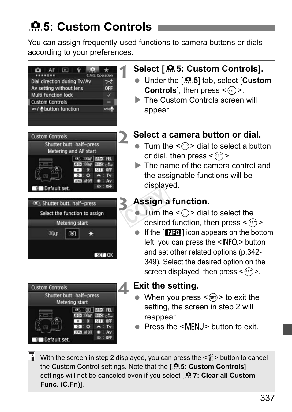 Custom controls, P.337, Cop y | 8 5: custom controls | Canon EOS-1D C User Manual | Page 337 / 420
