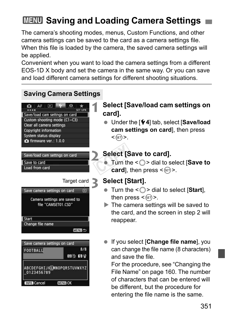 Saving and loading camera settings, P.351, Cop y | 3saving and loading camera settings | Canon EOS-1D C User Manual | Page 351 / 420