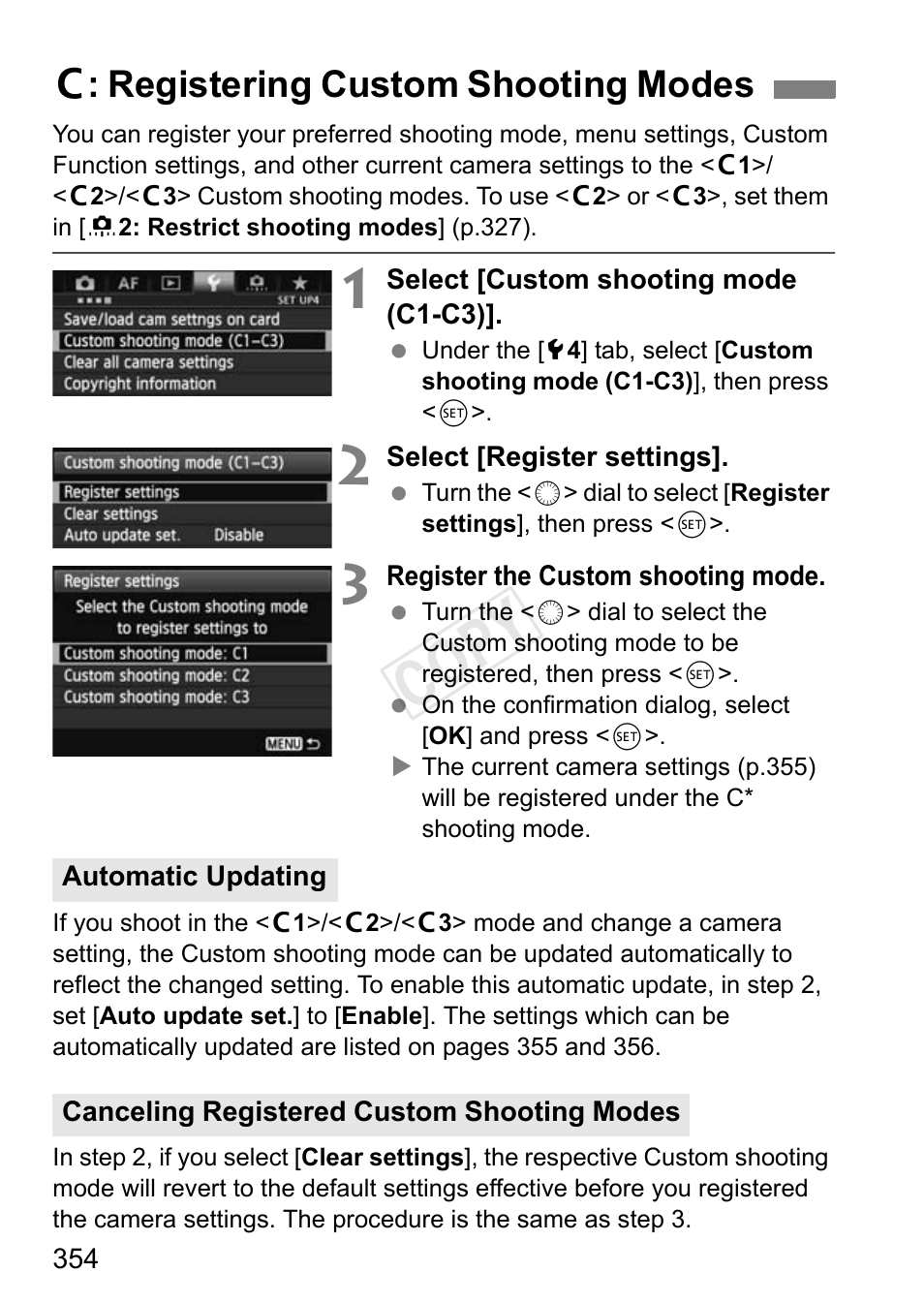 W: registering custom shooting modes, P.354, Cop y | W : registering custom shooting modes | Canon EOS-1D C User Manual | Page 354 / 420