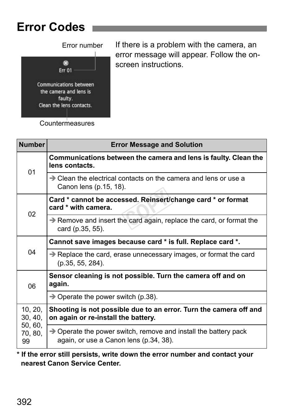 Error codes, Cop y | Canon EOS-1D C User Manual | Page 392 / 420