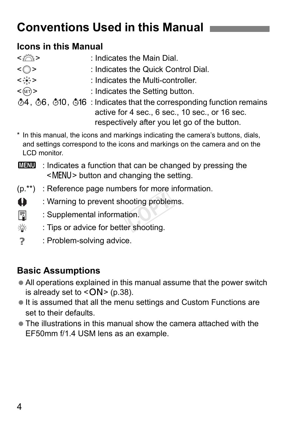Cop y, Conventions used in this manual | Canon EOS-1D C User Manual | Page 4 / 420