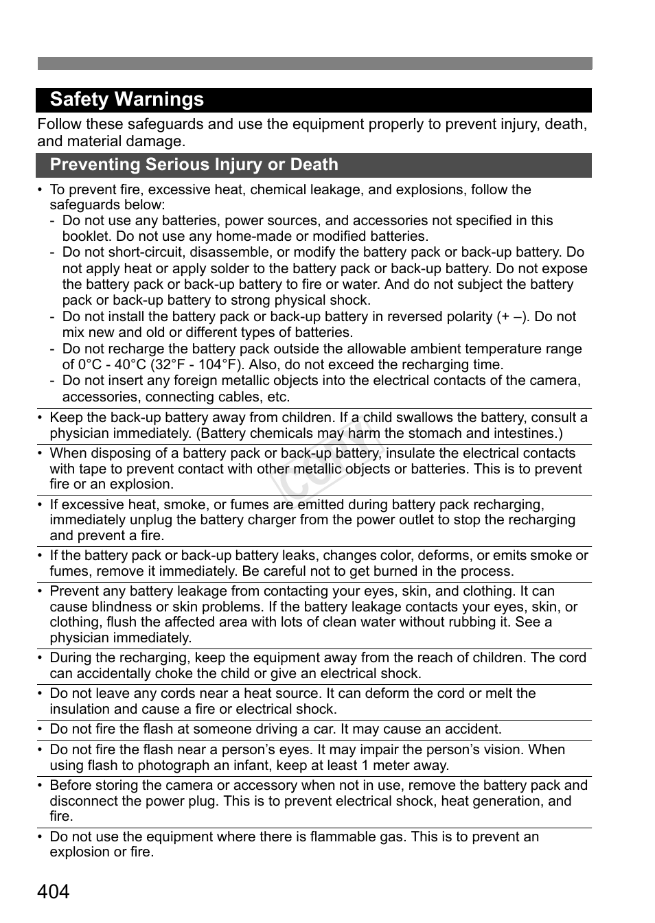 Safety warnings, Cop y, 404 safety warnings | Canon EOS-1D C User Manual | Page 404 / 420