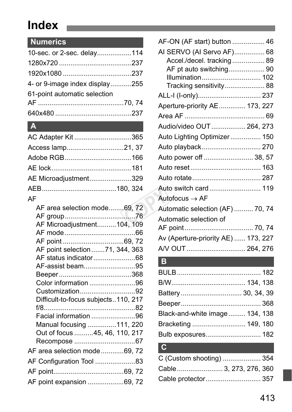Index, C op y | Canon EOS-1D C User Manual | Page 413 / 420
