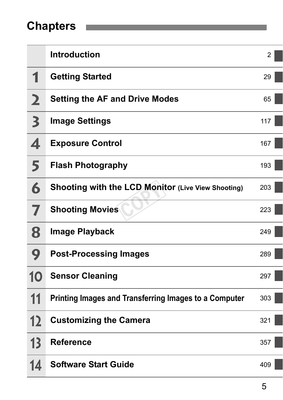 Cop y, Chapters | Canon EOS-1D C User Manual | Page 5 / 420