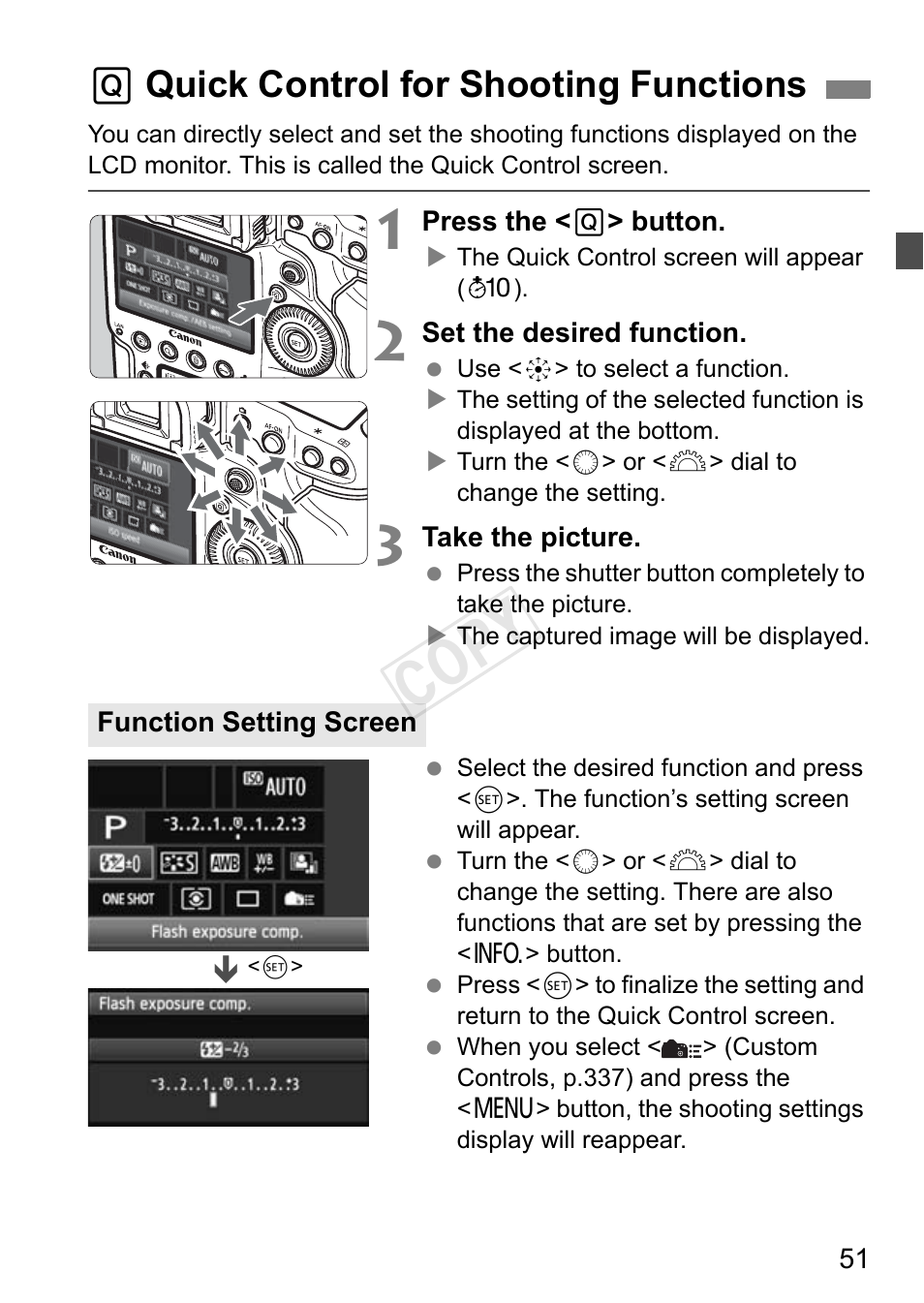Quick control for shooting functions, P.51, Cop y | Qquick control for shooting functions | Canon EOS-1D C User Manual | Page 51 / 420