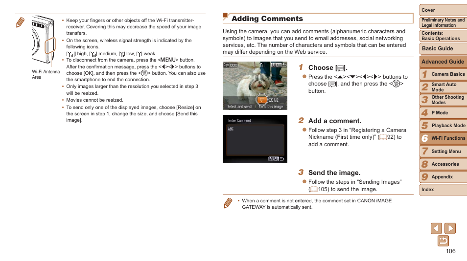 Adding comments | Canon PowerShot ELPH 115 IS User Manual | Page 106 / 151