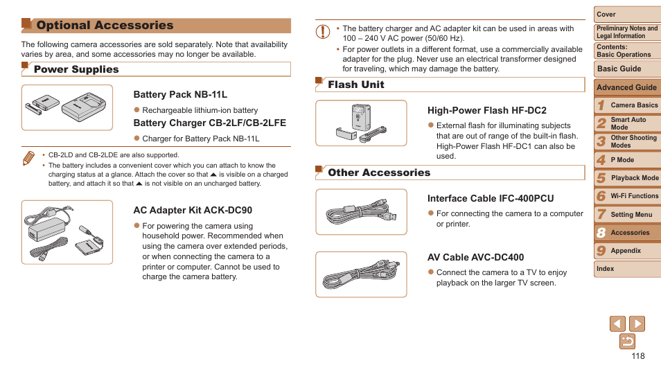 Optional accessories, 118), even if the camera is left of | Canon PowerShot ELPH 115 IS User Manual | Page 118 / 151