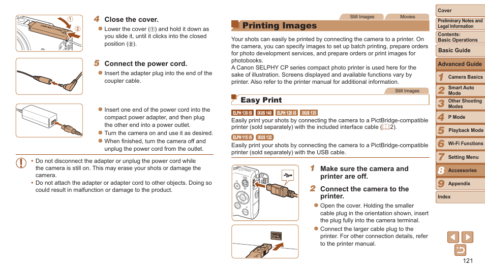Printing images, Ting images | Canon PowerShot ELPH 115 IS User Manual | Page 121 / 151