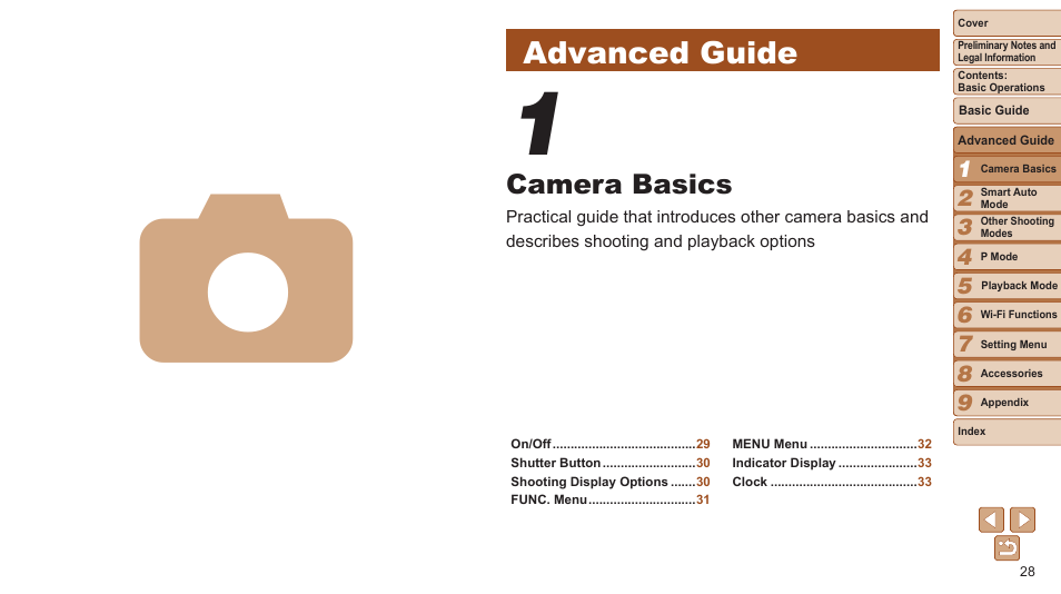 Advanced guide, Camera basics | Canon PowerShot ELPH 115 IS User Manual | Page 28 / 151