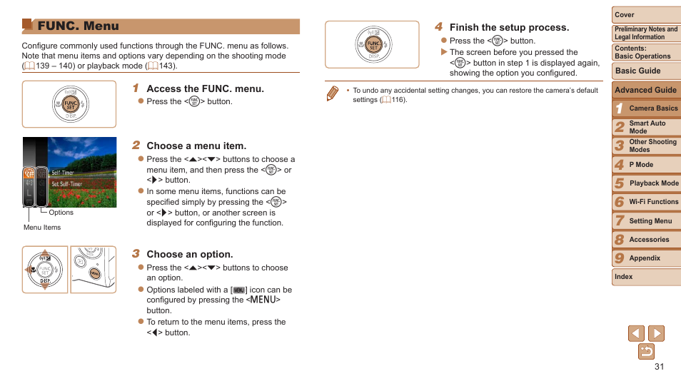 Func. menu | Canon PowerShot ELPH 115 IS User Manual | Page 31 / 151