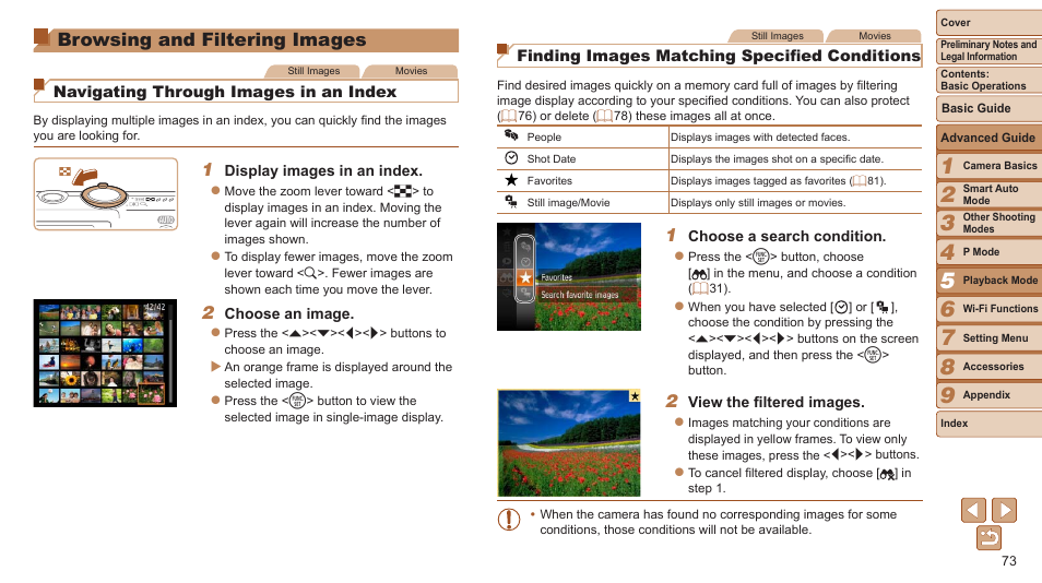 Browsing and filtering images, Browsing and filtering, Images | Canon PowerShot ELPH 115 IS User Manual | Page 73 / 151