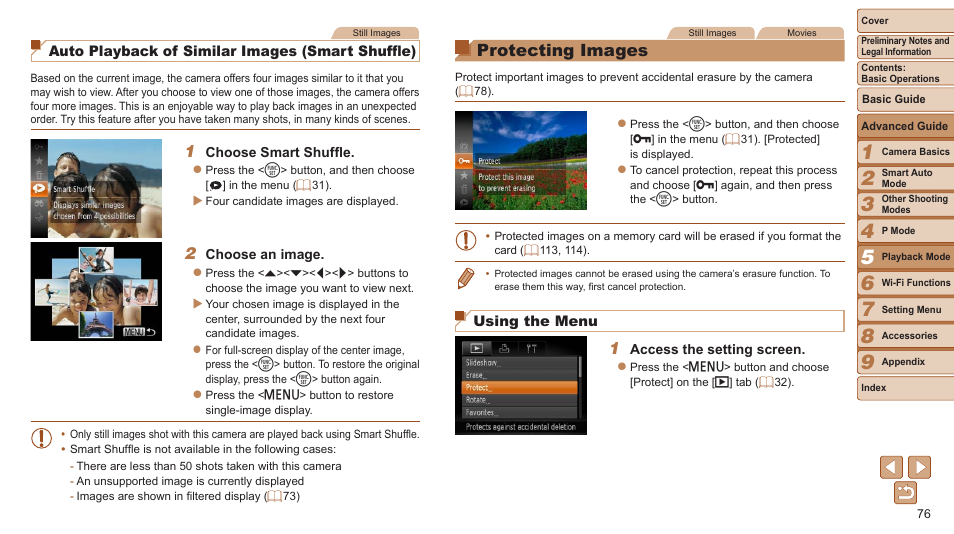 Protecting images, 76) or delete, All images in search] in protecting | Images, 76), erasing | Canon PowerShot ELPH 115 IS User Manual | Page 76 / 151