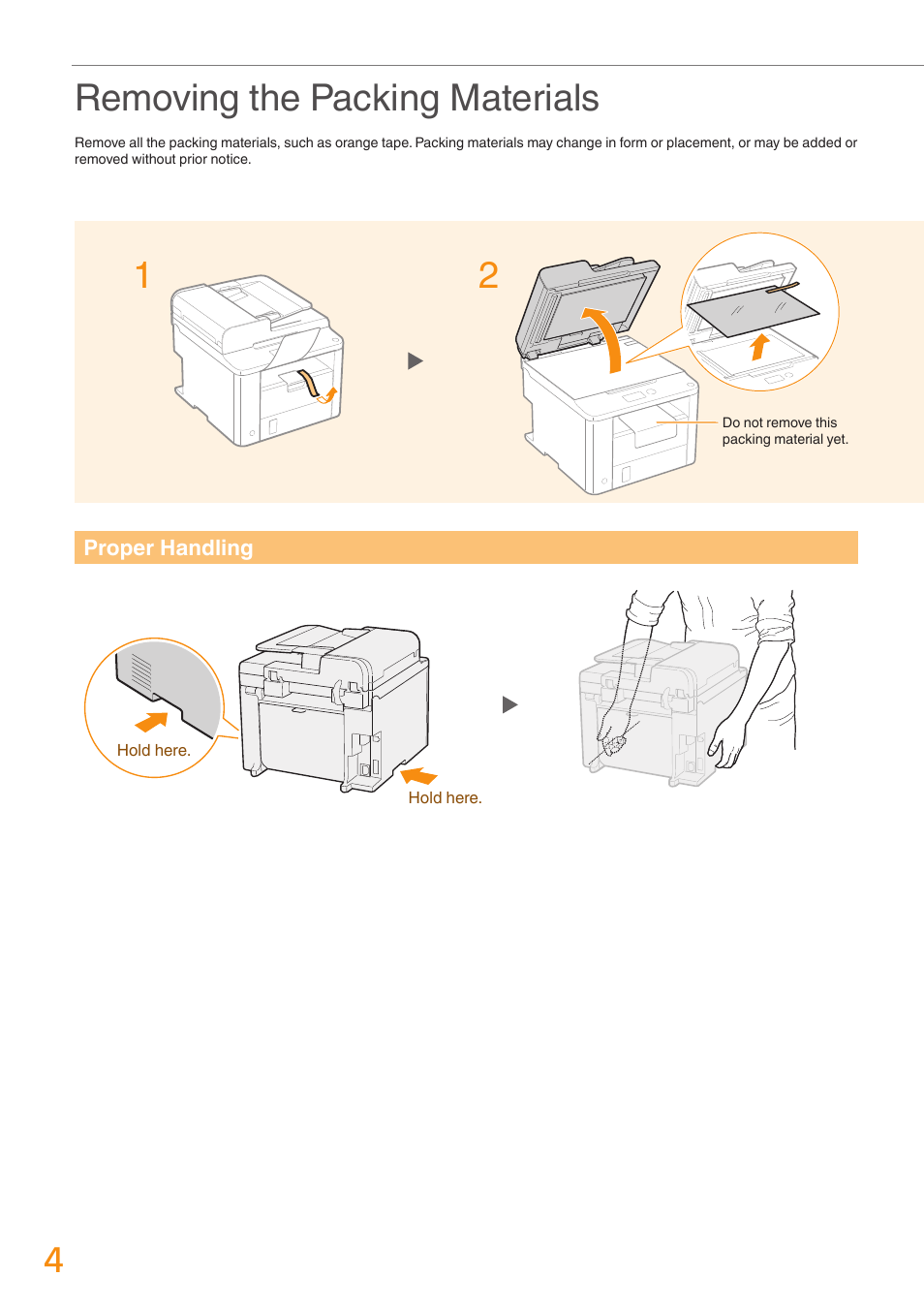 Removing the packing materials | Canon FAXPHONE L190 User Manual | Page 4 / 28