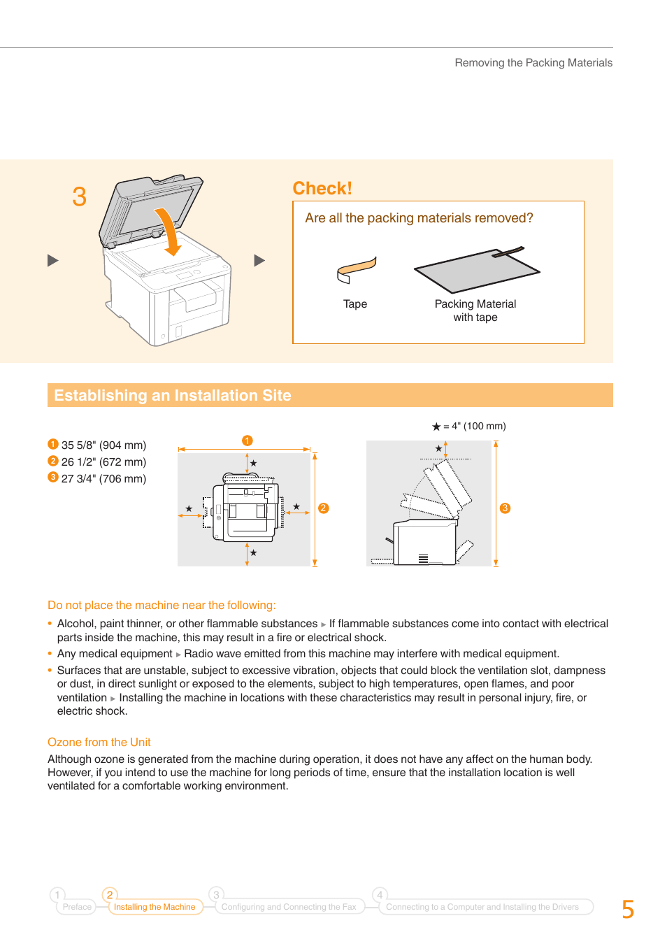 Check, Establishing an installation site | Canon FAXPHONE L190 User Manual | Page 5 / 28