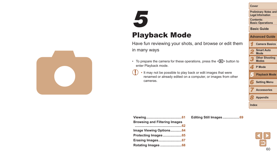 Playback mode | Canon PowerShot A2500 User Manual | Page 60 / 109