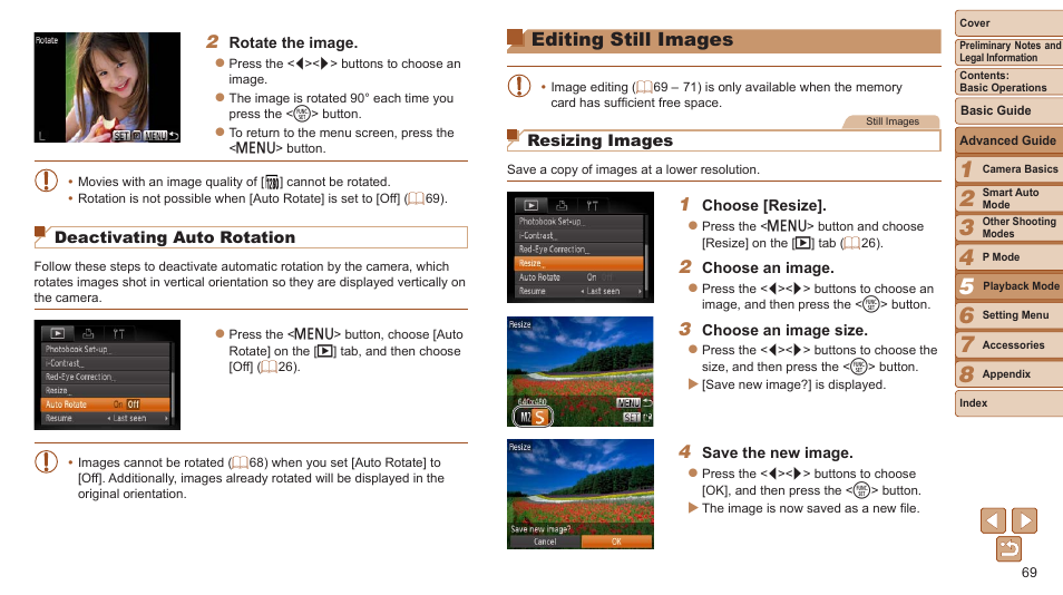 Editing still images, If you edit images and save them as new images | Canon PowerShot A2500 User Manual | Page 69 / 109