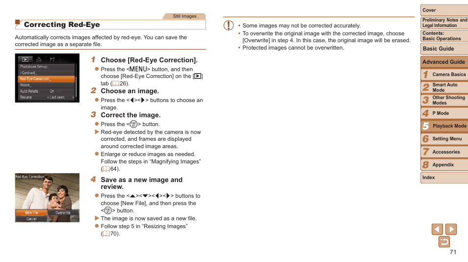 Ou can also correct existing images, 71), a, 71) is only available when the memory | Canon PowerShot A2500 User Manual | Page 71 / 109