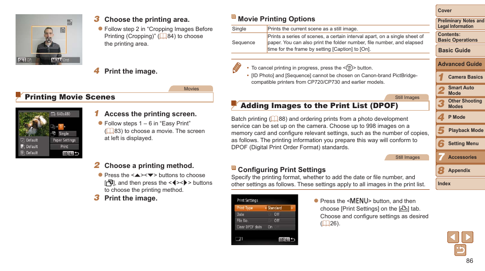 86) to print, Images to the print list (dpof), 86), or “adding images to a photobook | Canon PowerShot A2500 User Manual | Page 86 / 109