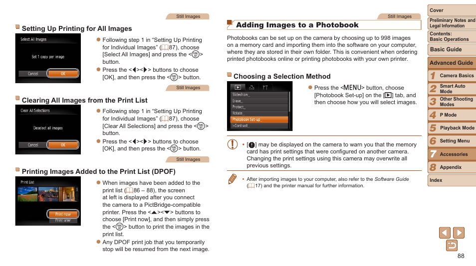 88) and ordering prints from a photo development, Adding images to a photobook | Canon PowerShot A2500 User Manual | Page 88 / 109