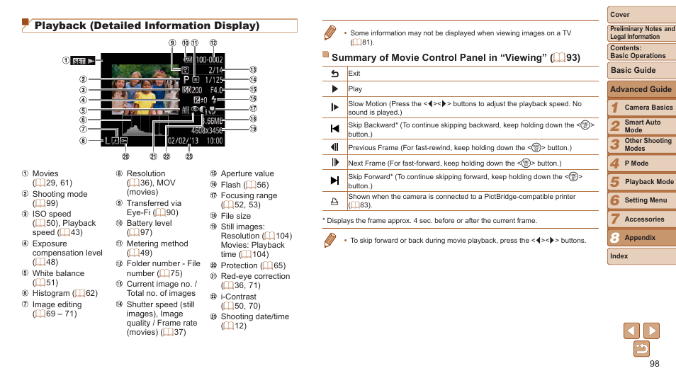 Detailed information display), Playback (detailed information display) | Canon PowerShot A2500 User Manual | Page 98 / 109